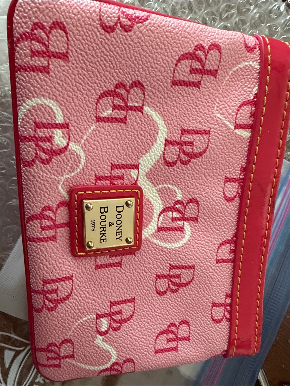 Dooney & Bourke Pink & Red Logo Zip Wallet